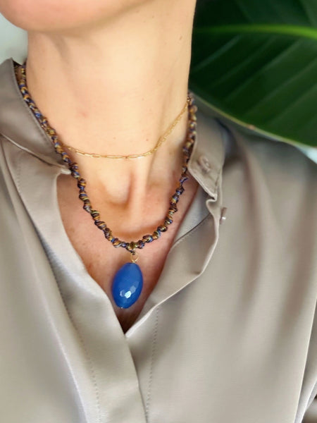 Cobalt blue stone pendant necklace by Carmen Salvador — view 2