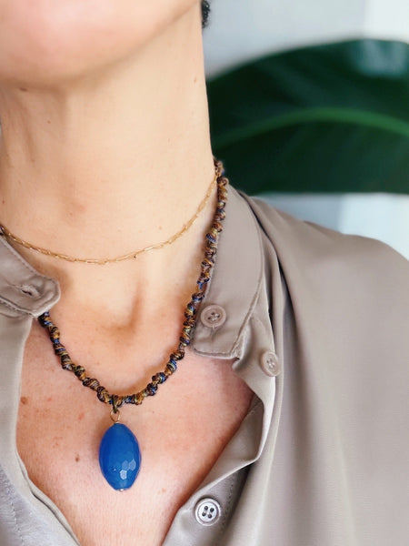 Cobalt blue stone pendant necklace — handmade in Lausanne, Switzerland by Carmen Salvador