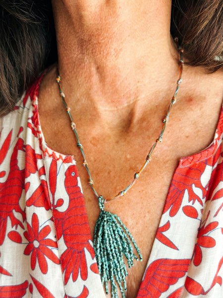 Lagoon handwoven Miyuki bead necklace — handmade in Lausanne, Switzerland by Carmen Salvador